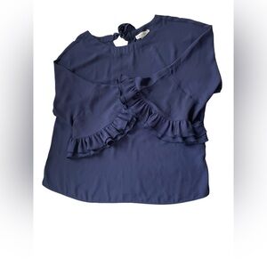 Neiman Marcus Deep Blue Ruffle Blouse